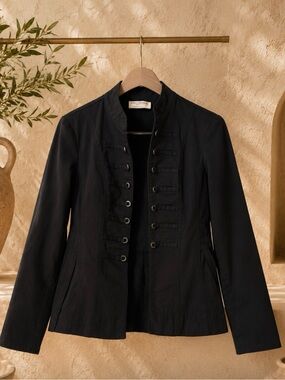 Ruff Hewn Women's Black Military Jacket Size S Stand Collar Button Front
